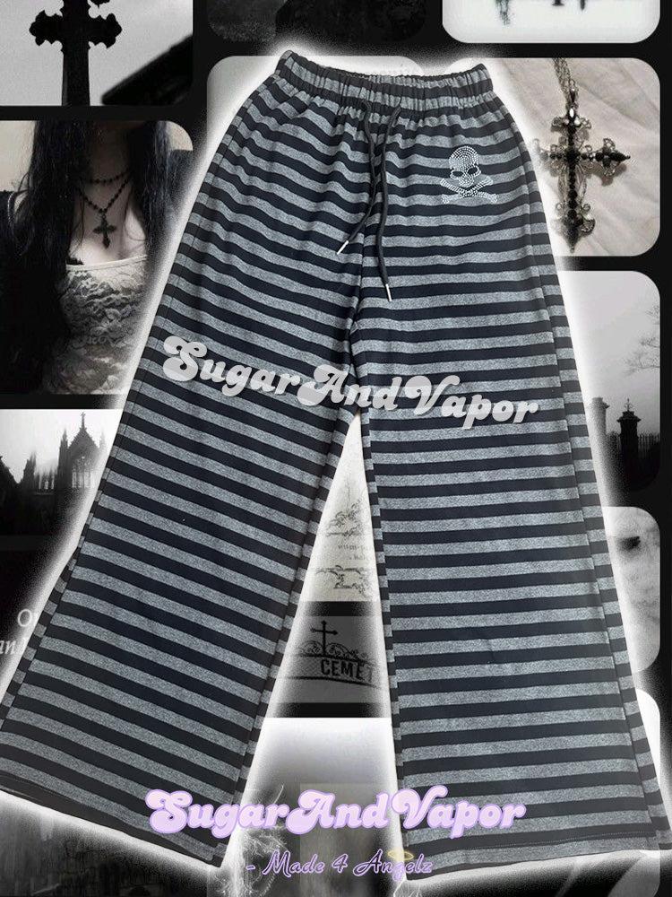 Tasha Grunge Stripes Bling Skull Cotton Hoodie Top & Pants-TOPS-SugarAndVapor