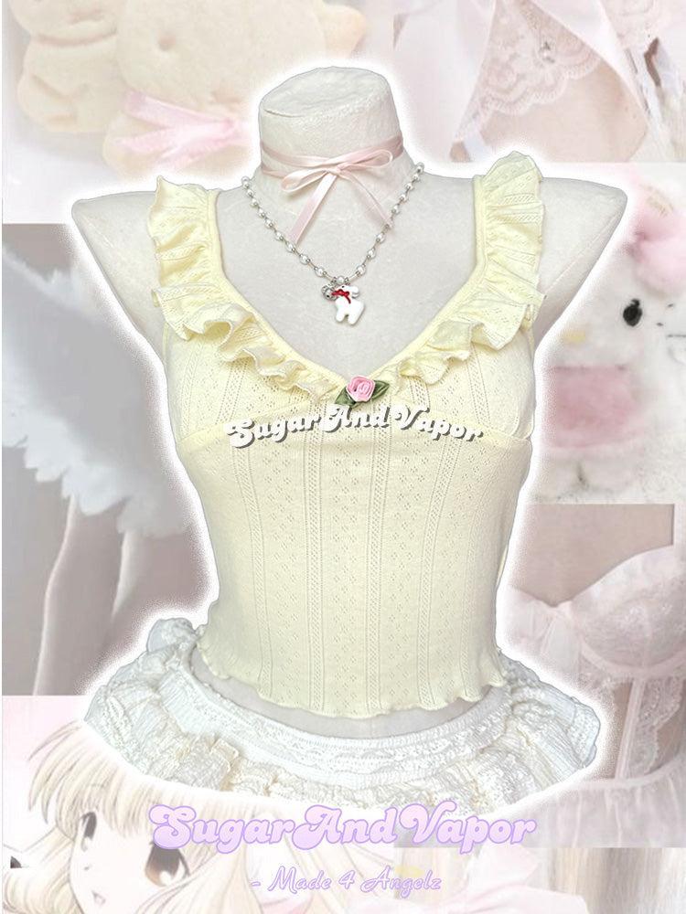 Sabrina Lemon Sorbet Ruffle Pointelle Knit Top-TOPS-SugarAndVapor