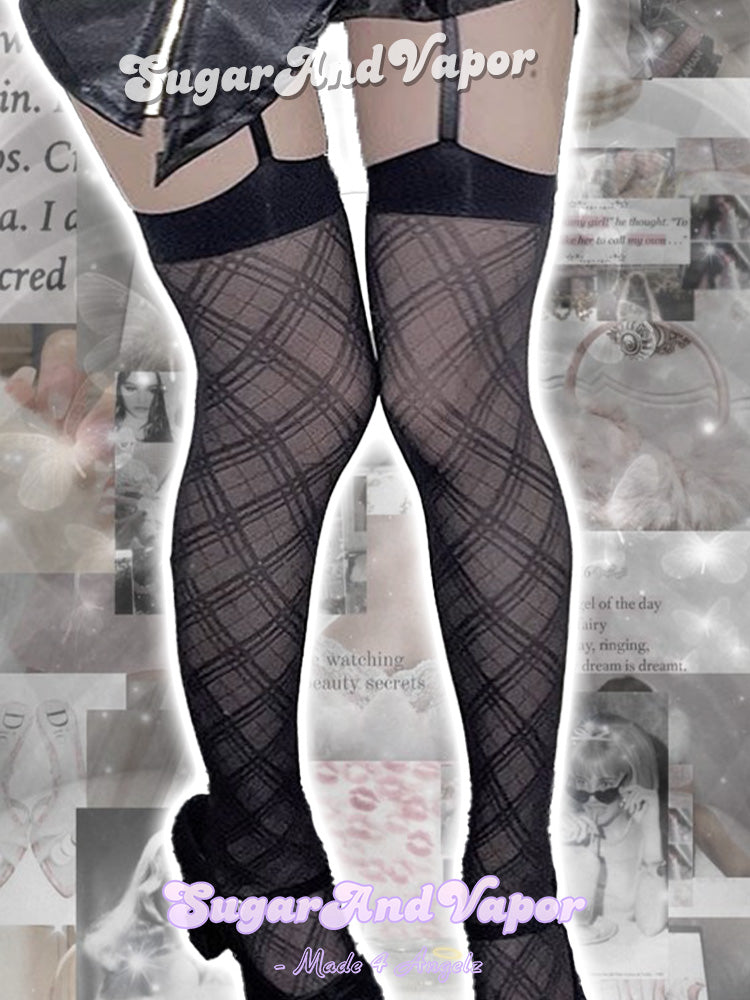 Salem Plaid Garter Fishnet Tights-SOCKS & TIGHTS-SugarAndVapor