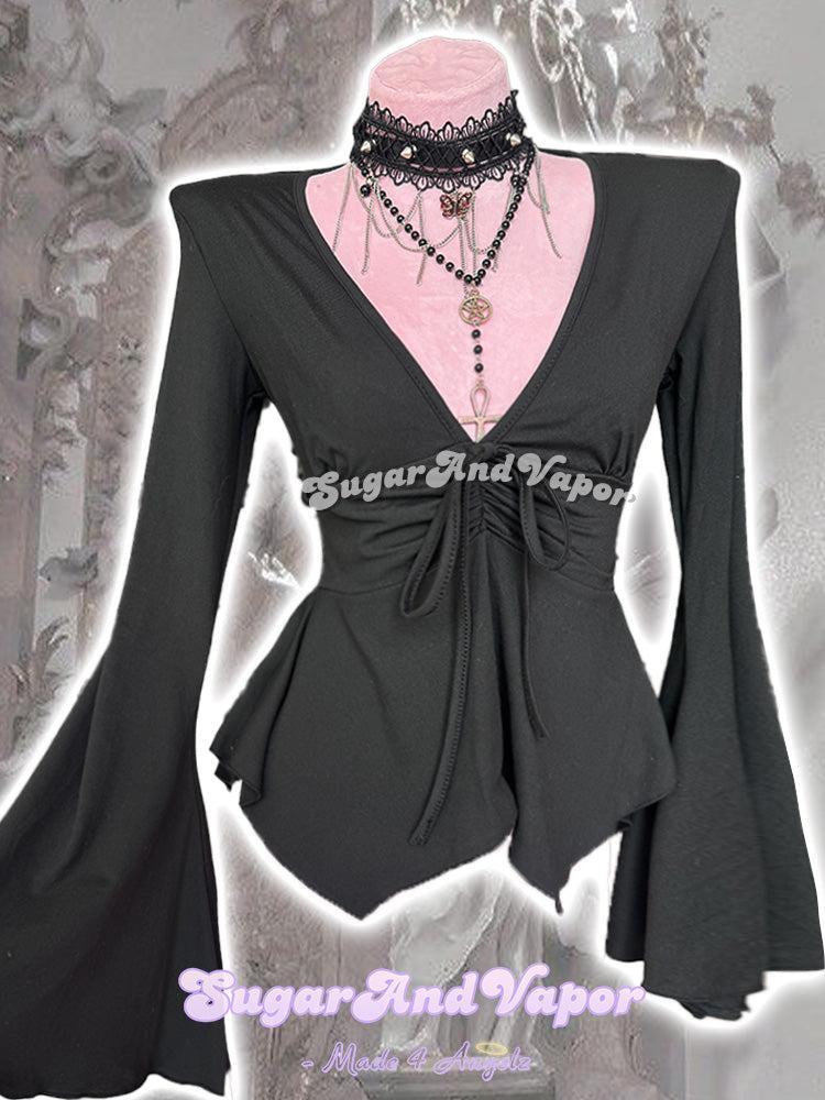 Selyne Ruched Ruffle Drape Bell Sleeve Top-TOPS-SugarAndVapor