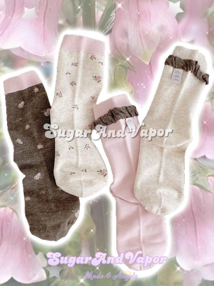 (Sweet Treat) Girly Floral Socks 4 PACK Set-SOCKS & TIGHTS-SugarAndVapor