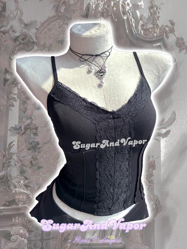 Thalora Dark Lace Basic Cami Crop Top-TOPS-SugarAndVapor