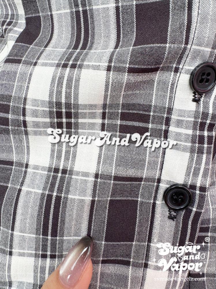 Vera Plaid Grunge Doll Ruffle Shirt Top-TOPS-SugarAndVapor