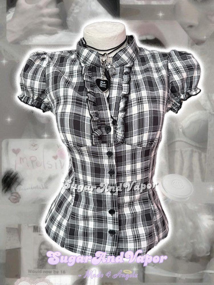 Vera Plaid Grunge Doll Ruffle Shirt Top-TOPS-SugarAndVapor