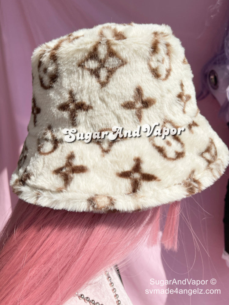Vintage Floral Pattern Furry Bucket Hat-Hats-SugarAndVapor