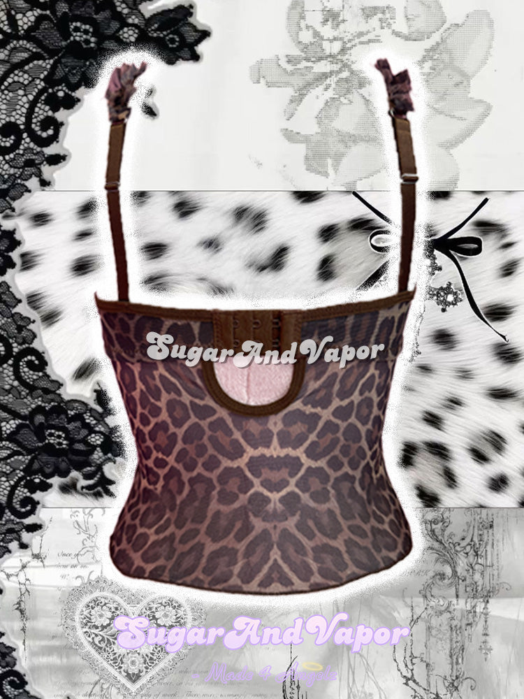 Xylia Y2K Leopard Mesh Cami Strappy Top