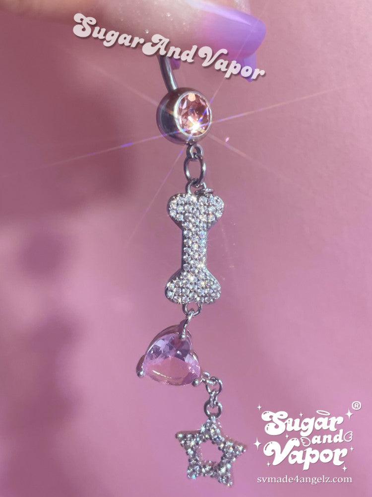 Y2K Bling Bones Star Overlength Belly Ring-Belly Ring-SugarAndVapor