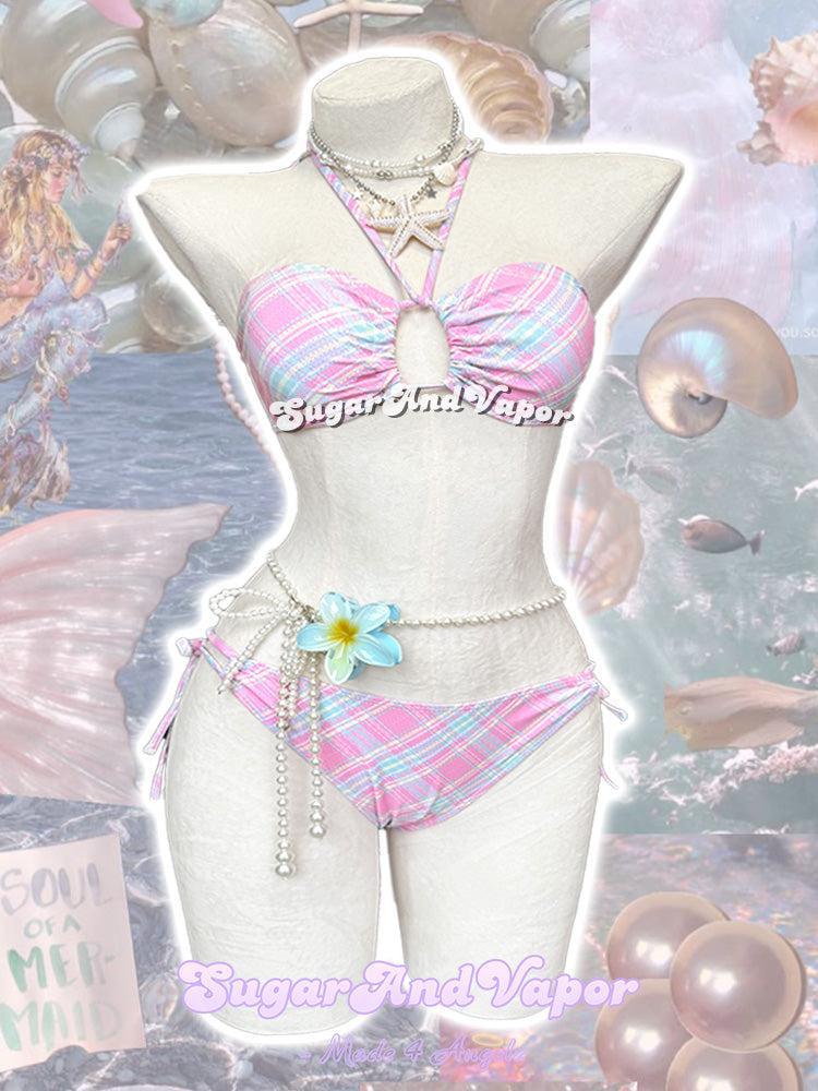 Y2K Cotton Candy Pastel Plaid Bikini Set-Swimsuits-SugarAndVapor