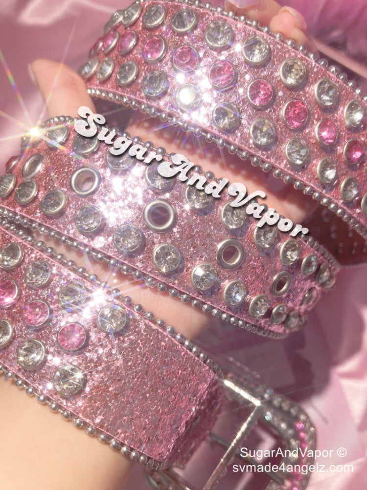 Y2K Pink Glitter Rhinestones Belt-BELTS-SugarAndVapor