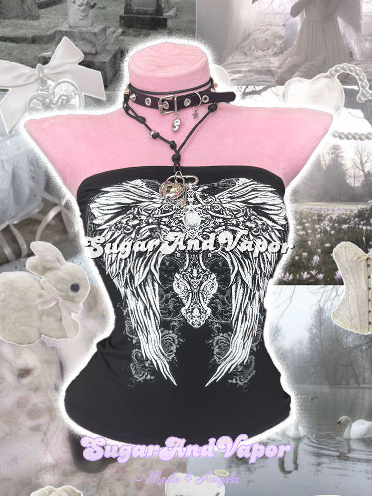 Y2K Grunge Angelcore & Bling Skull Tube Top-TOPS-SugarAndVapor