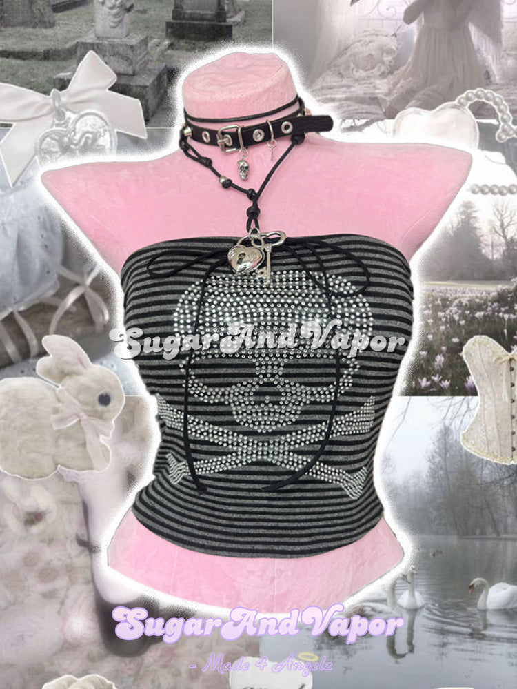 Y2K Grunge Angelcore & Bling Skull Tube Top-TOPS-SugarAndVapor