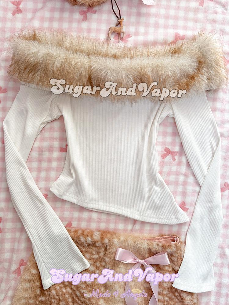 Yilia Furry Neck Off-the-shoulder Long Sleeve Top-TOPS-SugarAndVapor