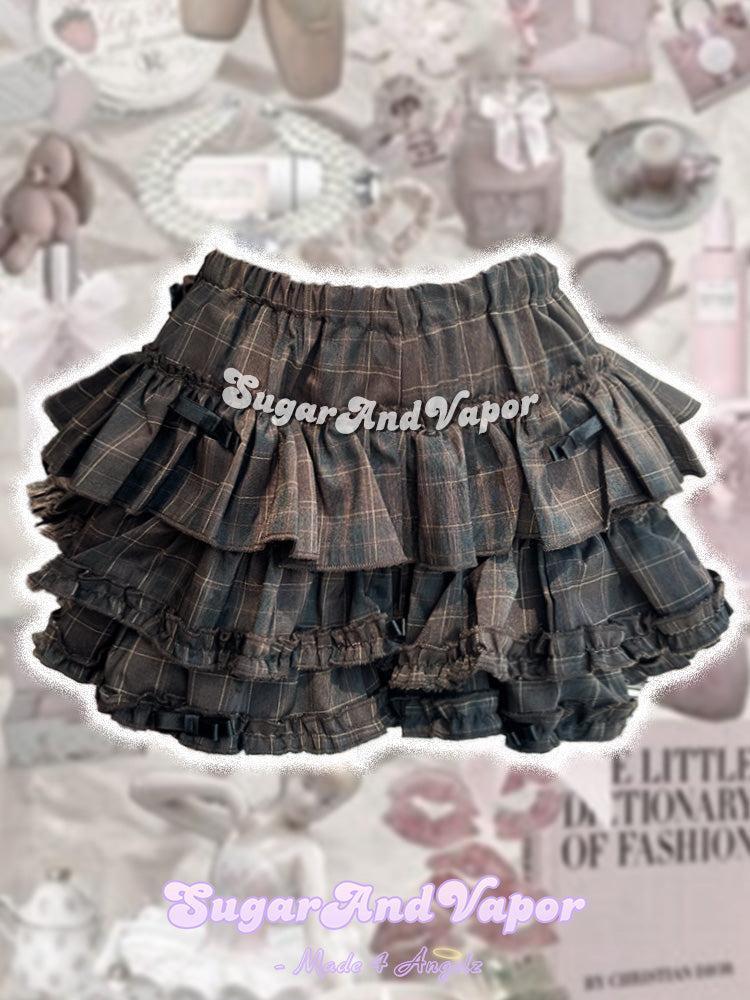 Madeleine Chocolate Plaid Flare Layered Skort
