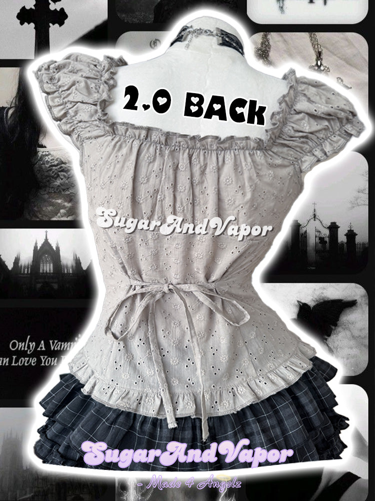 Oveline Shadow Grey Eyelet Ruffle Blouse Top 2.0