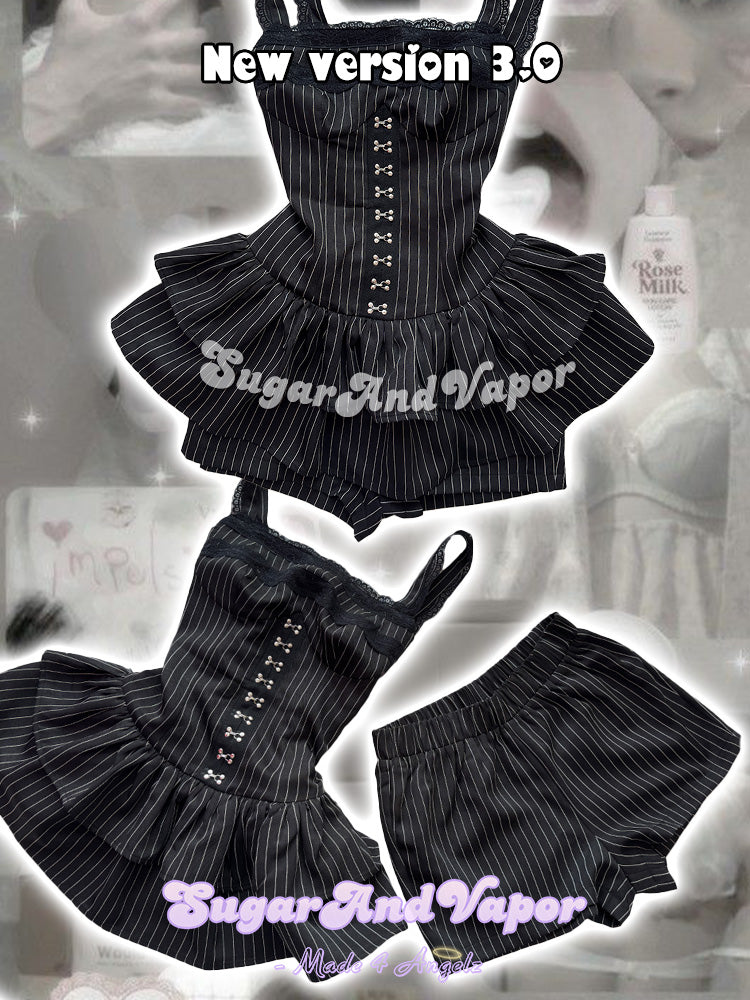 Grunge Doll Stripes Flared Romper Dress 3.0 (split two-piece set)