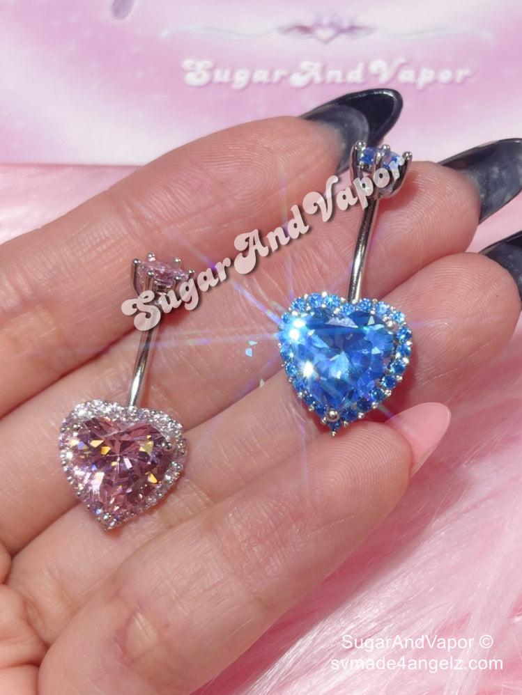 925 Sterling Silver Heart Ocean Belly Ring-Belly Ring-SugarAndVapor