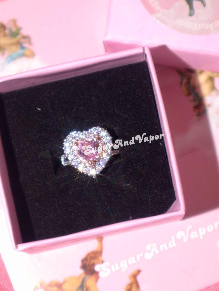 Abril Pink Heart Luxury Crystals Ring-Rings-SugarAndVapor