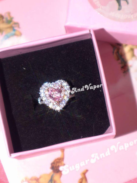 Abril Pink Heart Luxury Crystals Ring Pink / 7