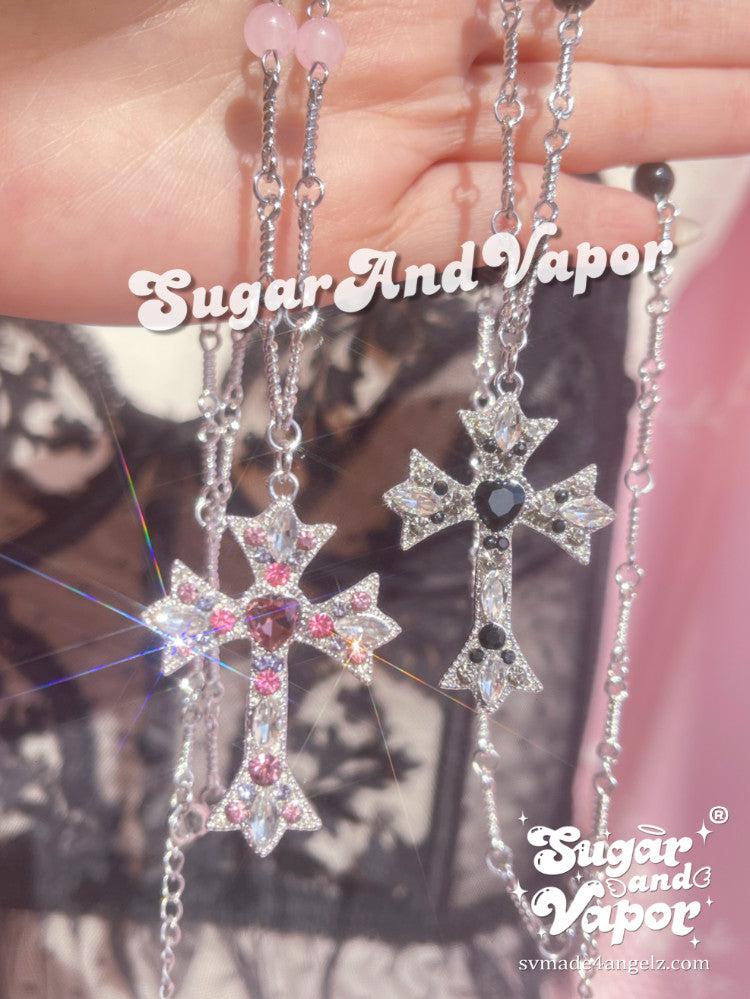 Annora Rhinestone Cross Necklace-NECKLACES-SugarAndVapor