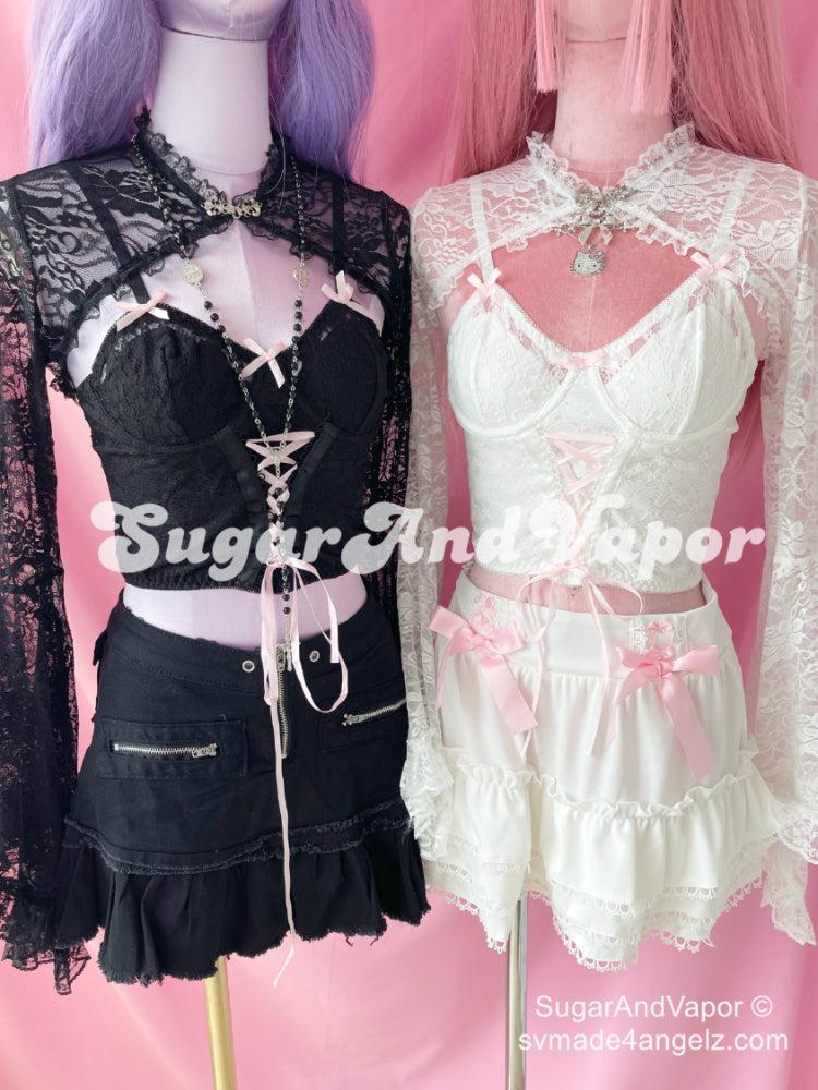 Arete Goth Sheer Lace Sleeve Cover Top-TOPS-SugarAndVapor