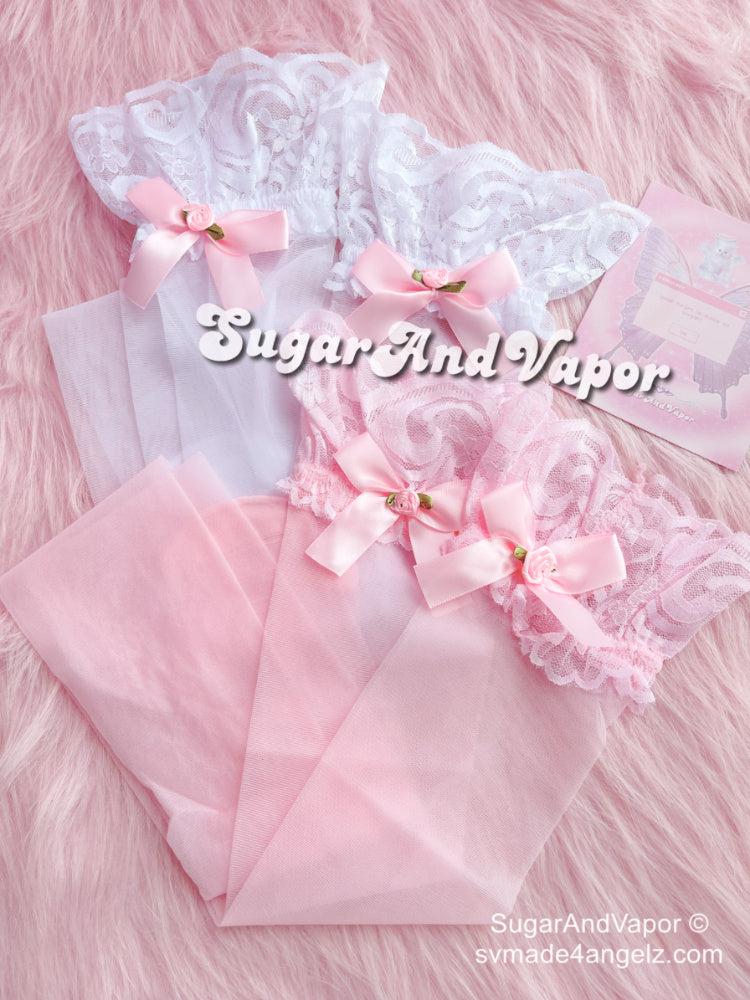 Ava Lace Floral Sheer Thigh High Stockings-SOCKS & TIGHTS-SugarAndVapor