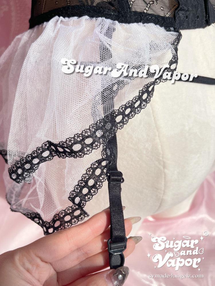 Beatrice Black White Bustier Lingerie Set-Lingeries-SugarAndVapor