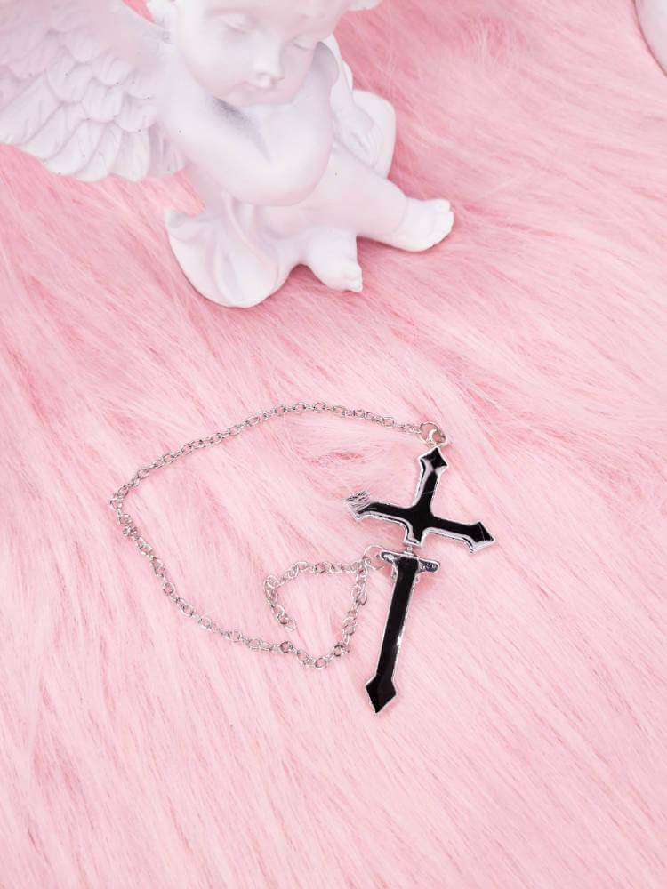 Black Cross Chain Earring-EARRINGS-SugarAndVapor