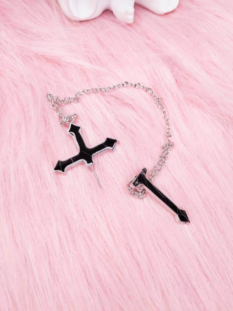 Black Cross Chain Earring-EARRINGS-SugarAndVapor