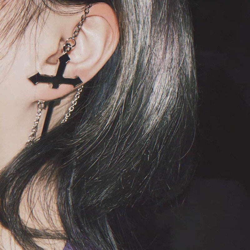 Black Cross Chain Earring-EARRINGS-SugarAndVapor