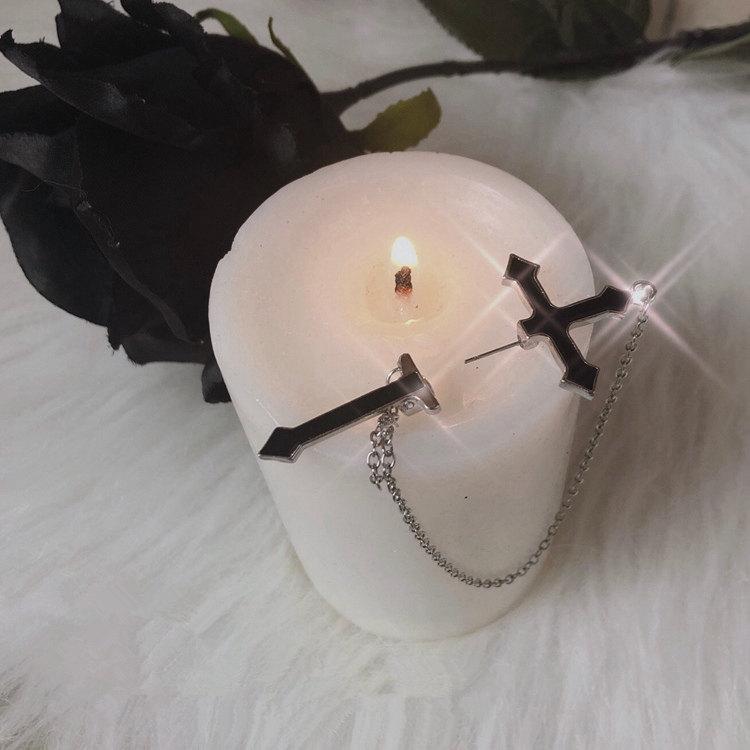 Black Cross Chain Earring-EARRINGS-SugarAndVapor