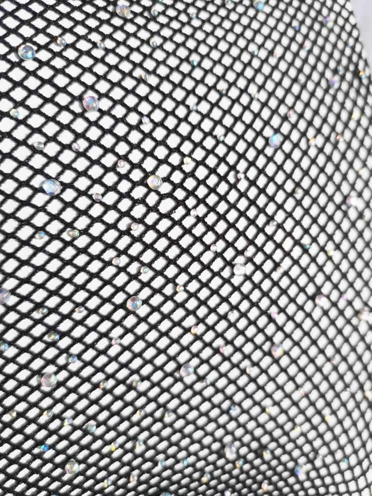 Black Crystals Mini Nets Fishnet Tights-Tights & Stockings-SugarAndVapor