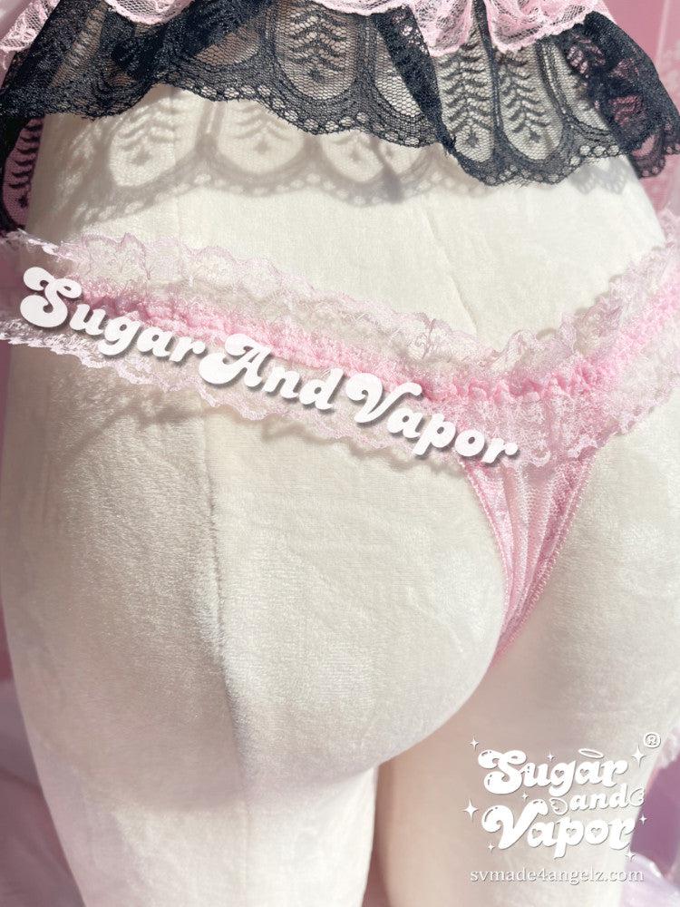 Black Pink Layered Lace Thong Panty-Lingeries-SugarAndVapor
