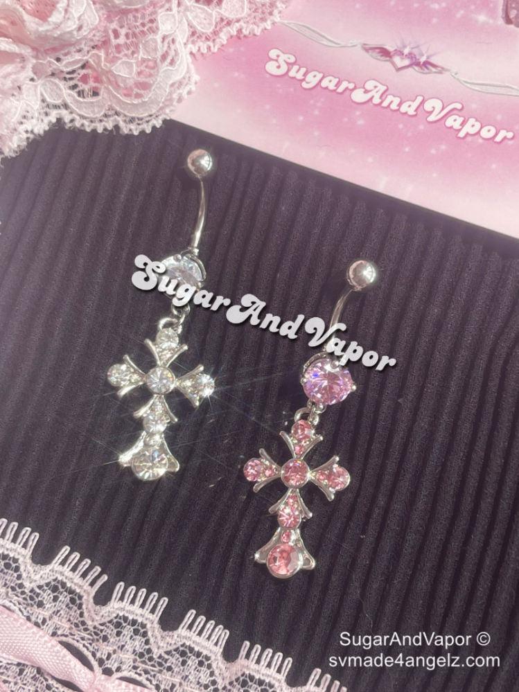 Bling Rococo Cross Belly Button Ring-Belly Ring-SugarAndVapor
