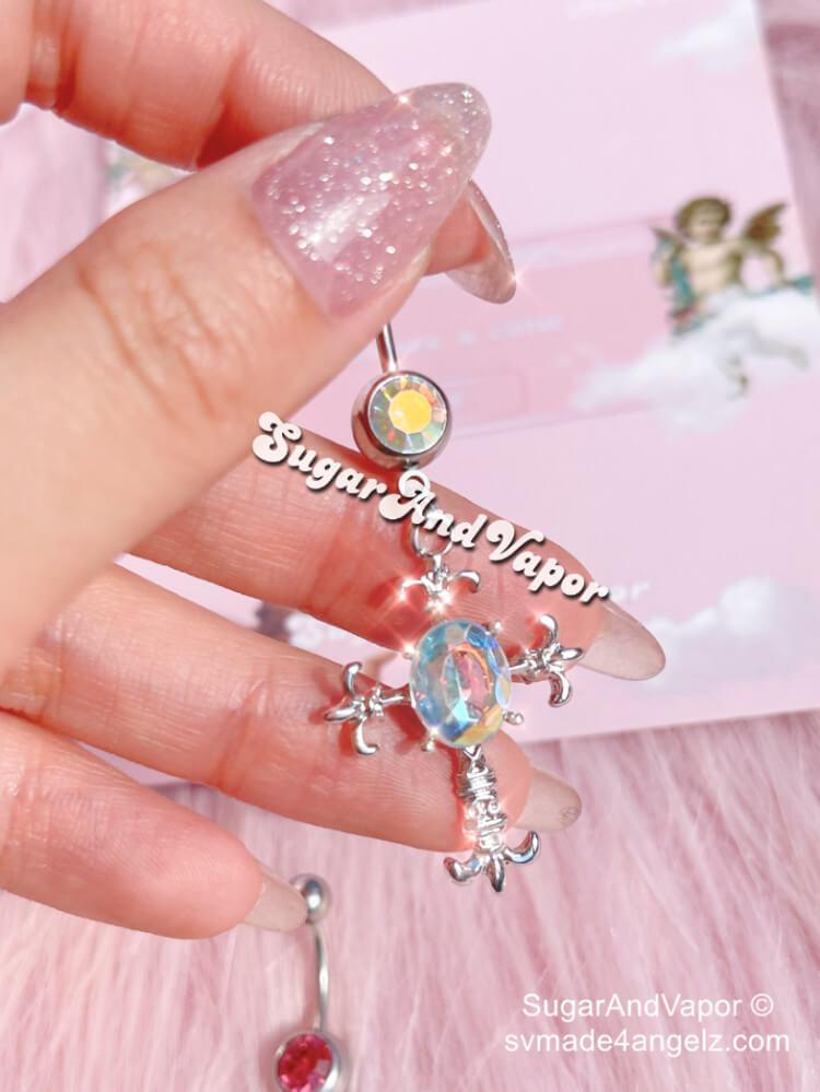 Crystal Baroque Cross Belly Button Ring-Belly Ring-SugarAndVapor