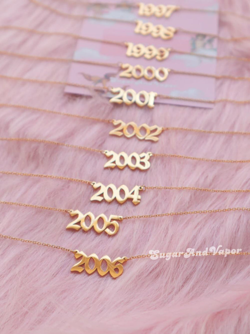 Custom Birth Year Gold Stainless Steel Necklace-NECKLACES-SugarAndVapor