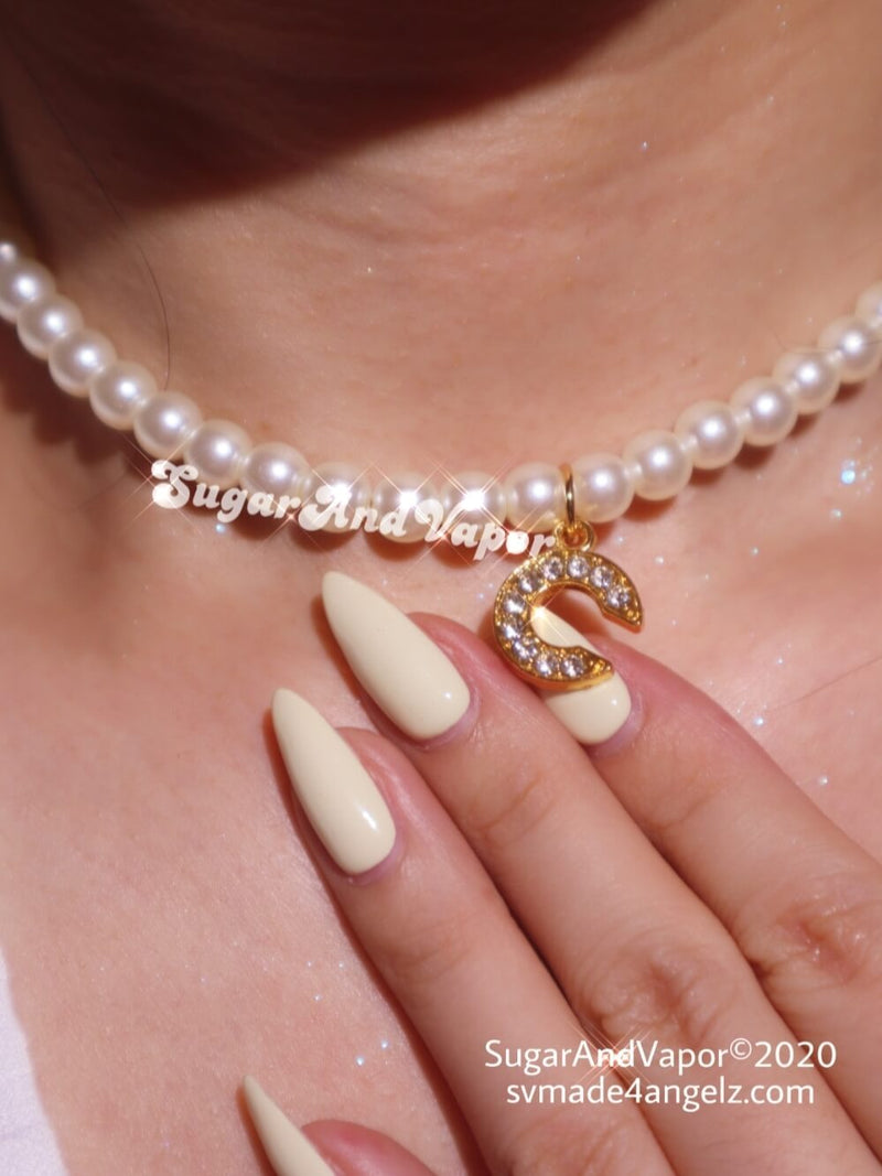 Custom Bling Letters Hand-made Pearls Choker-NECKLACES-SugarAndVapor