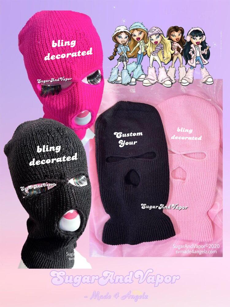 Custom Bling Y2K Decorated Knitted Ski Mask-Masks-SugarAndVapor