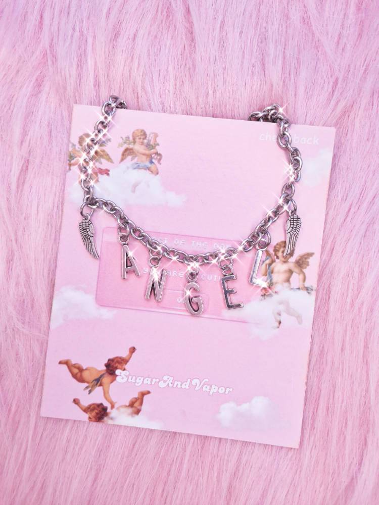 Metal ANGEL Letters Wings Stainless Steel Choker-NECKLACES-SugarAndVapor