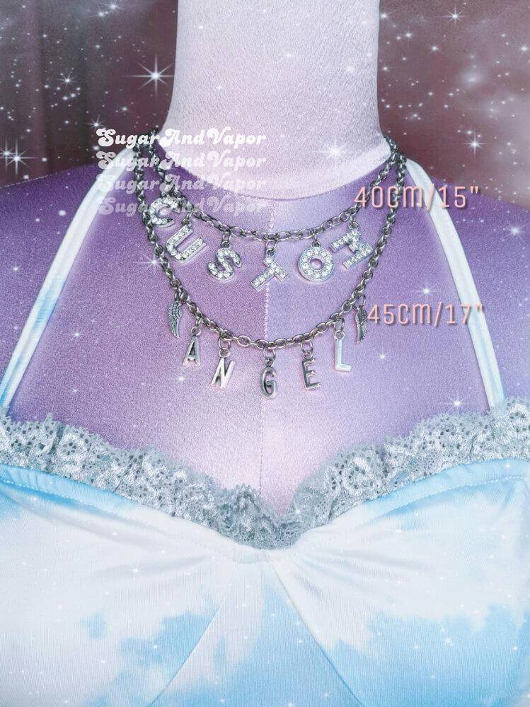 Custom Metal Letters Angel Wings Stainless Steel Choker-NECKLACES-SugarAndVapor
