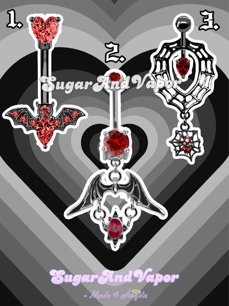 Darkcore Black Red Goth Belly Ring-Belly Ring-SugarAndVapor