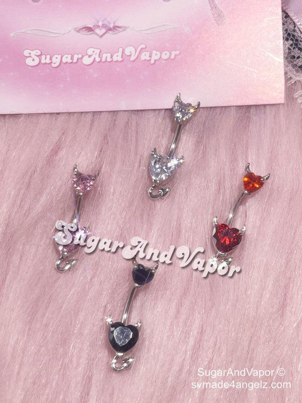 Double Bling Devil Hearts Cute Belly Ring-Belly Ring-SugarAndVapor