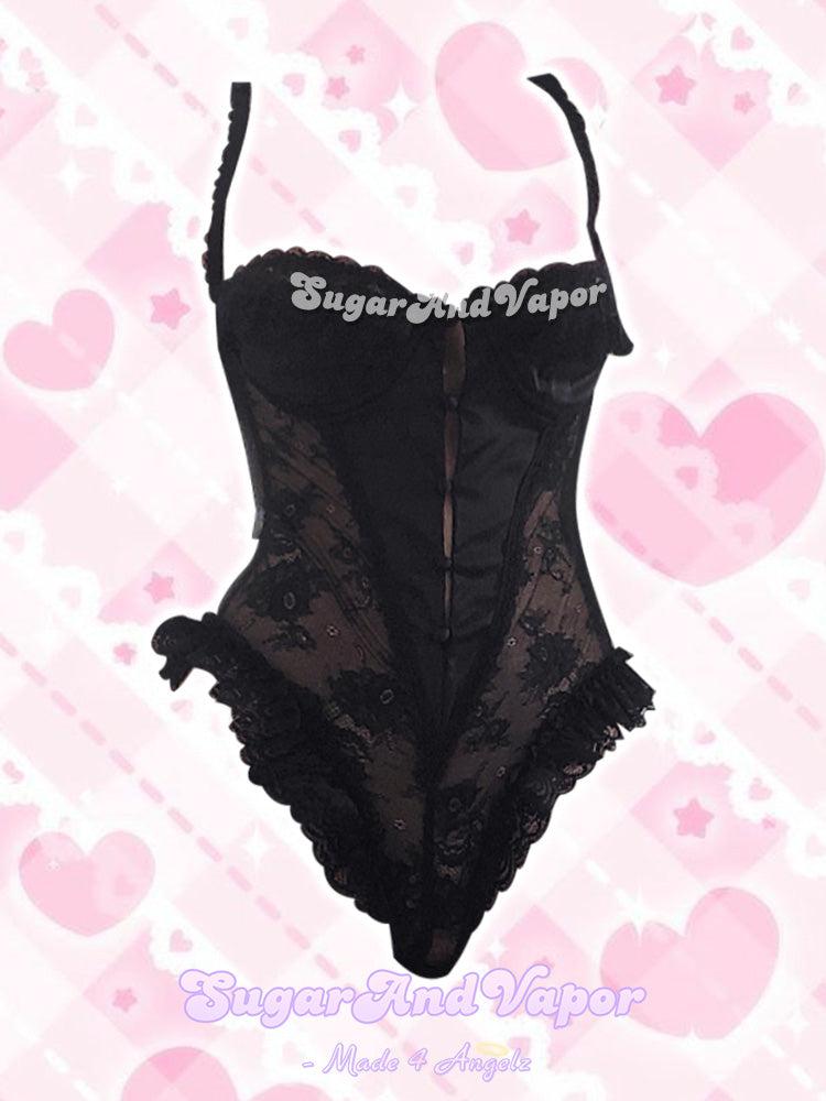 Eleanor See-through Lace Bodysuit Lingerie-Lingeries-SugarAndVapor
