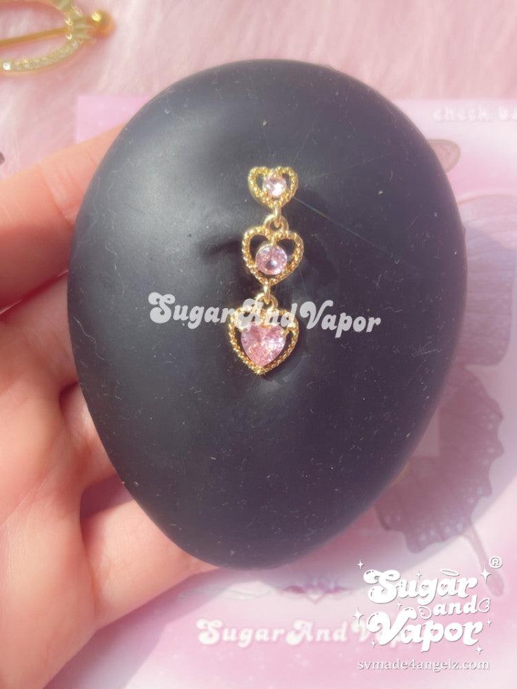 Gold Base Hearts Gem Top Mount Belly Ring-Belly Ring-SugarAndVapor
