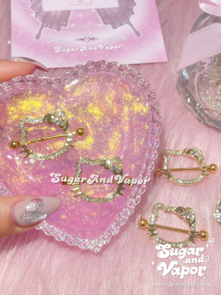 Gold Kawaii Kitten Nipple Rings Set-Nipple Rings-SugarAndVapor