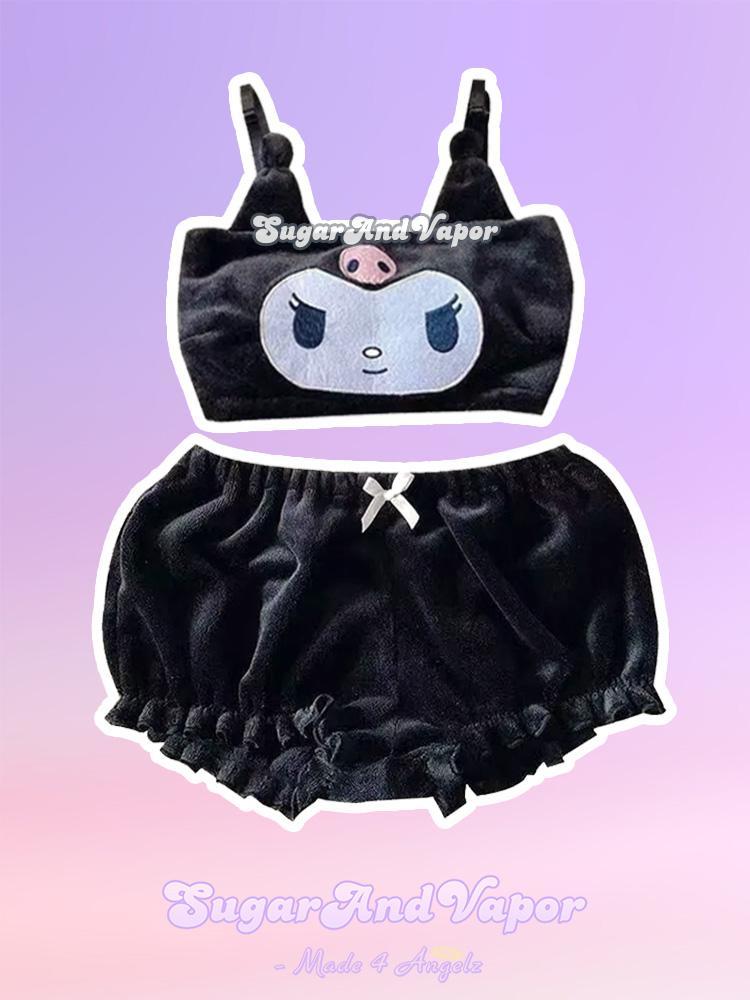 Grunge Kuromi Plush Pajama Set-Lingeries-SugarAndVapor