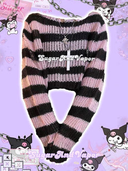 Grunge Stripes Ripped Sweater Crop Top-Sweaters-SugarAndVapor