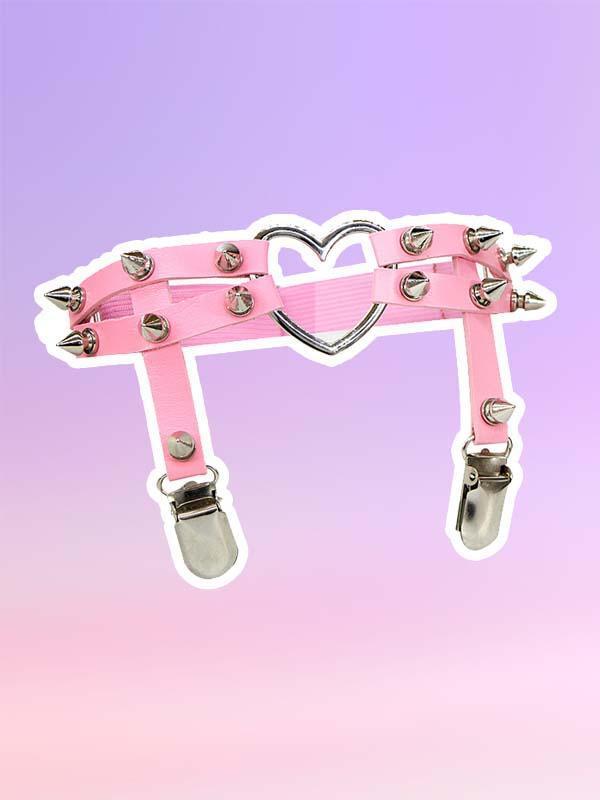 Heart Rivets PU Leg Garter Belt Set-Harness-SugarAndVapor