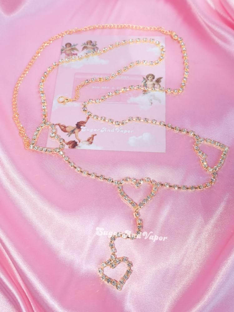 Heart-shaped Rhinestones Belly Chain-Belly Chains-SugarAndVapor
