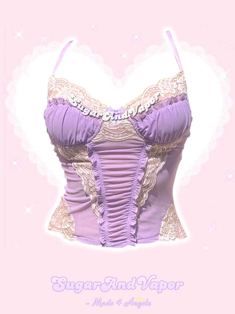Irisa Lilac Mesh Princess Crop Top-TOPS-SugarAndVapor