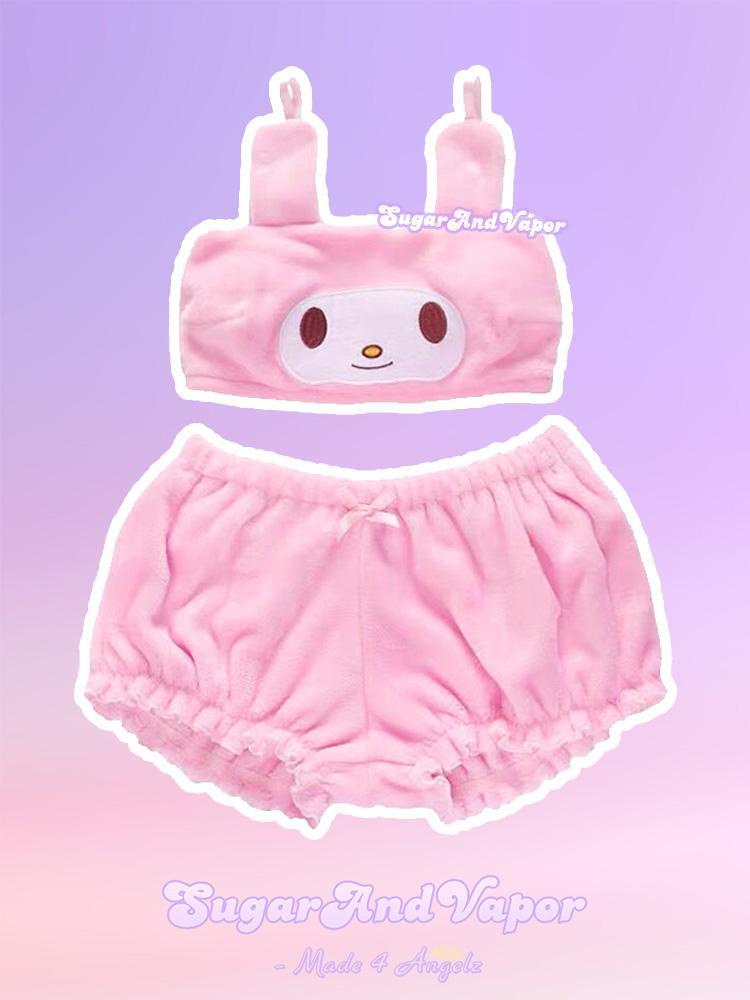 Kawaii Melody Cinnamoroll Plush Pajama Set-Lingeries-SugarAndVapor
